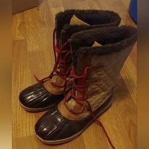 Brown and tan boots